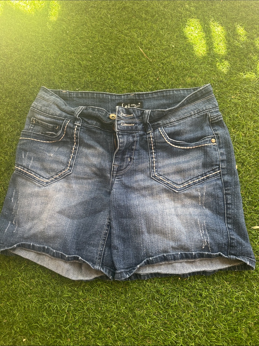 lei Dark Blue Distressed Denim Shorts